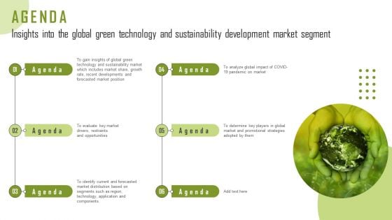 Agenda Insights Into The Global Green Technology And Sustainability Development Market Segment Slides PDF