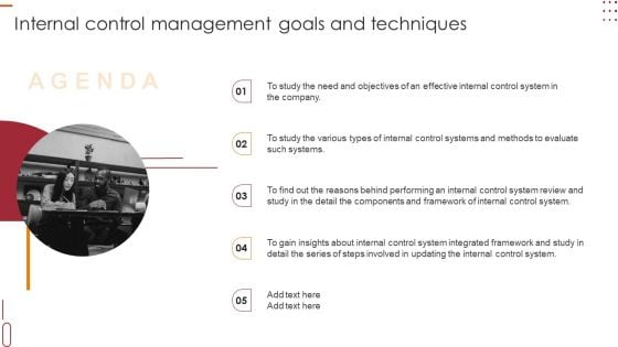 Agenda Internal Control Management Goals And Techniques Graphics PDF