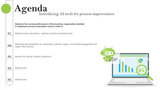 Agenda Introducing AI Tools For Process Improvement Clipart PDF