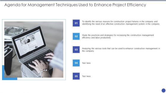 Agenda Management Techniques Used To Enhance Project Efficiency Information PDF