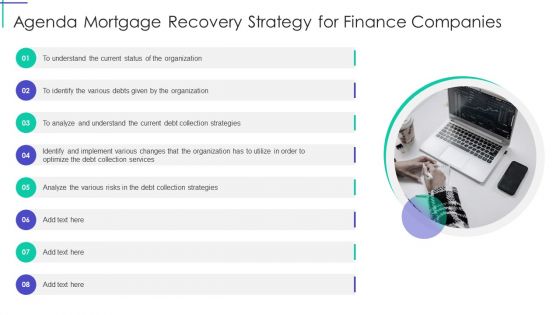 Agenda Mortgage Recovery Strategy For Finance Companies Background PDF