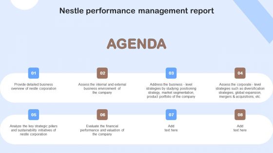 Agenda Nestle Performance Management Report Ppt Summary Templates PDF