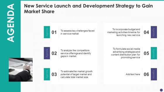 Agenda New Service Launch And Development Strategy To Gain Market Share Clipart PDF