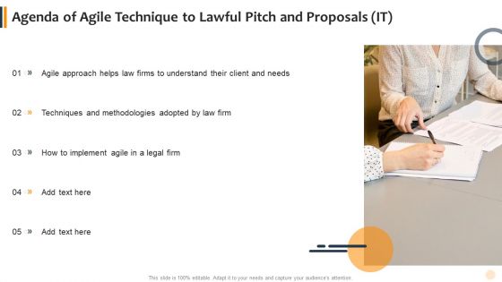 Agenda Of Agile Technique To Lawful Pitch And Proposals IT Background PDF