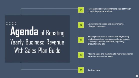 Agenda Of Boosting Yearly Business Revenue With Sales Plan Guide Diagrams PDF