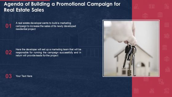 Agenda Of Building A Promotional Campaign For Real Estate Sales Information PDF