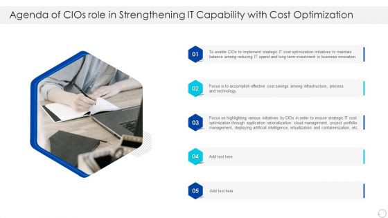 Agenda Of Cios Role In Strengthening IT Capability With Cost Optimization Introduction PDF