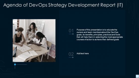 Agenda Of Devops Strategy Development Report IT Slides PDF