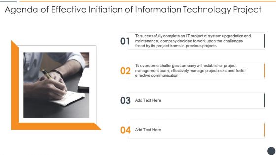 Agenda Of Effective Initiation Of Information Technology Project Infographics PDF