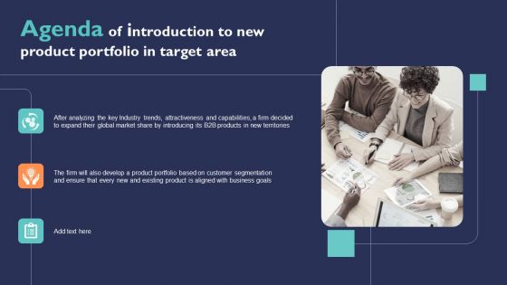 Agenda Of Introduction To New Product Portfolio In Target Area Ppt Layouts Deck PDF