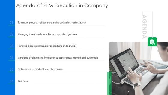 Agenda Of PLM Execution In Company Background PDF