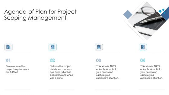 Agenda Of Plan For Project Scoping Management Pictures PDF