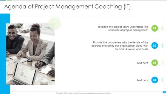 Agenda Of Project Management Coaching IT Inspiration PDF