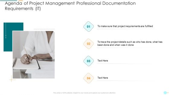 Agenda Of Project Management Professional Documentation Requirements It Mockup PDF