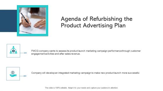 Agenda Of Refurbishing The Product Advertising Plan Ppt Show Icon PDF