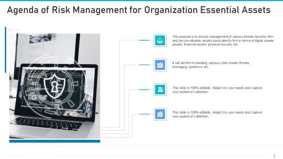 Agenda Of Risk Management For Organization Essential Assets Elements PDF