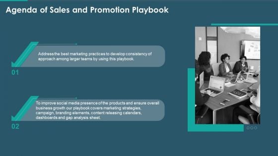 Agenda Of Sales And Promotion Playbook Icons PDF