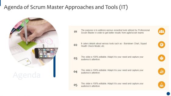 Agenda Of Scrum Master Approaches And Tools IT Ppt Gallery Background PDF