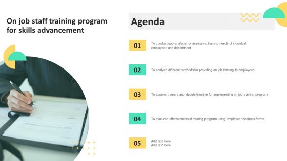 Agenda On Job Staff Training Program For Skills Advancement Pictures PDF