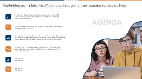 Agenda Optimizing Administrative Efficiencies Through Human Resource Service Delivery Graphics PDF