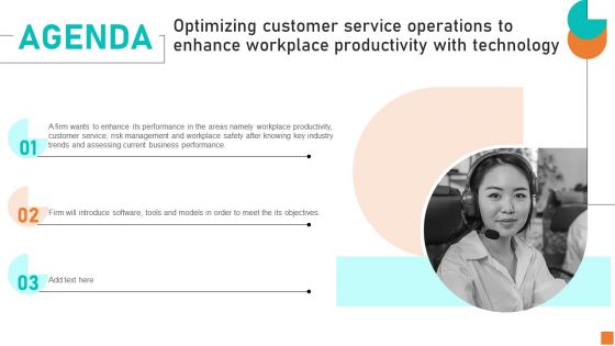 Agenda Optimizing Customer Service Operations To Enhance Workplace Productivity With Technology Microsoft PDF