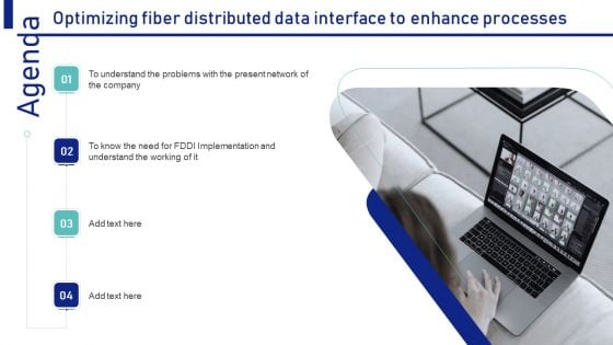 Agenda Optimizing Fiber Distributed Data Interface To Enhance Processes Infographics PDF