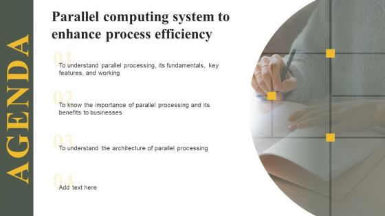 Agenda Parallel Computing System To Enhance Process Efficiency Themes PDF