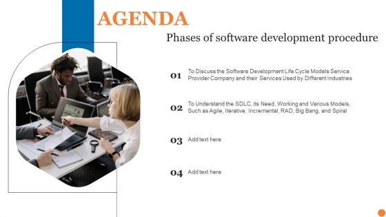 Agenda Phases Of Software Development Procedure Brochure PDF