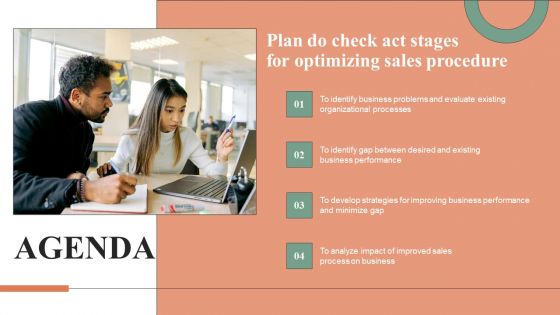 Agenda Plan Do Check Act Stages For Optimizing Sales Procedure Information PDF