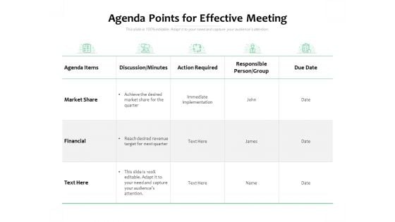 Agenda Points For Effective Meeting Ppt PowerPoint Presentation Summary Files