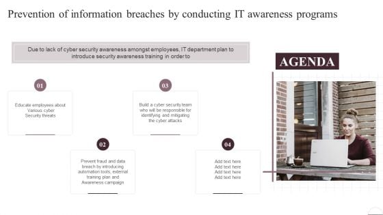 Agenda Prevention Of Information Breaches By Conducting IT Awareness Programs Information PDF