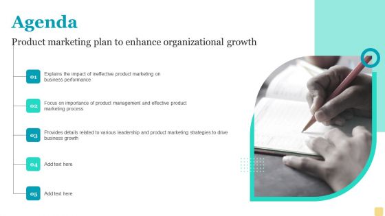 Agenda Product Marketing Plan To Enhance Organizational Growth Background PDF