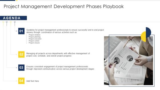 Agenda Project Management Development Phases Playbook Background PDF