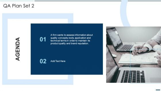 Agenda QA Plan Set 2 Ppt PowerPoint Presentation File Design Inspiration PDF