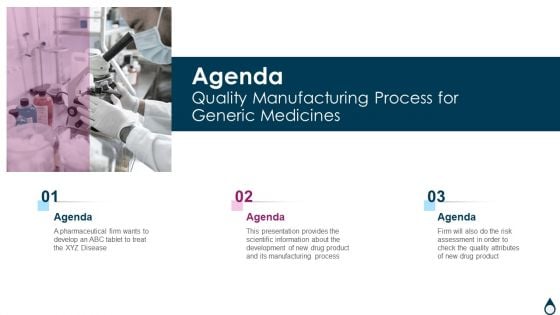 Agenda Quality Manufacturing Process For Generic Medicines Diagrams PDF