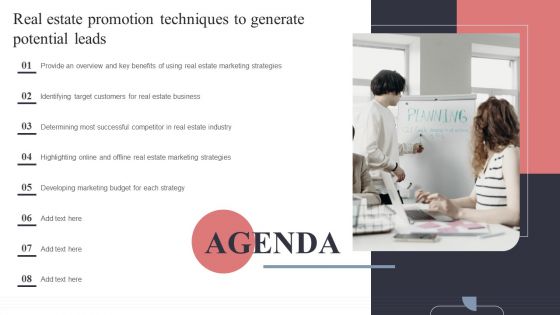Agenda Real Estate Promotion Techniques To Generate Potential Leads Portrait PDF