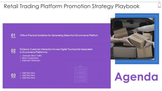Agenda Retail Trading Platform Promotion Strategy Playbook Diagrams PDF