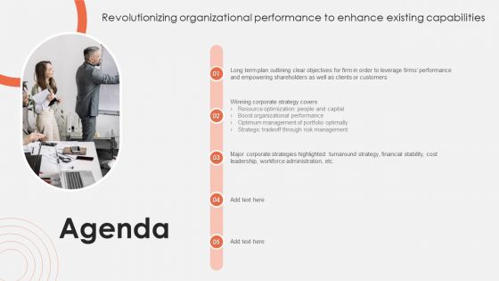 Agenda Revolutionizing Organizational Performance To Enhance Existing Capabilities Mockup PDF
