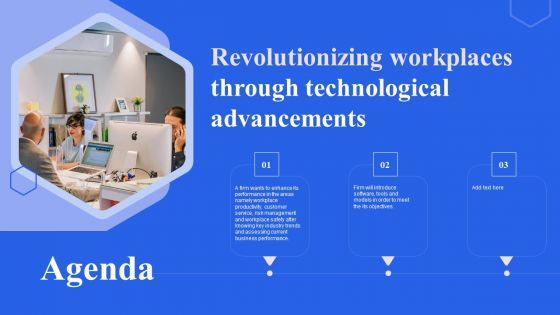 Agenda Revolutionizing Workplaces Through Technological Advancements Ppt Ideas Format PDF