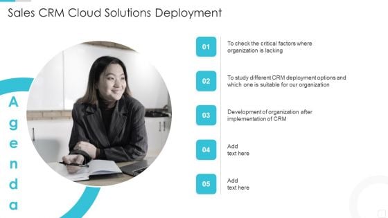 Agenda Sales CRM Cloud Solutions Deployment Inspiration PDF Agenda Sales CRM Cloud Solutions Deployment Inspiration PDF