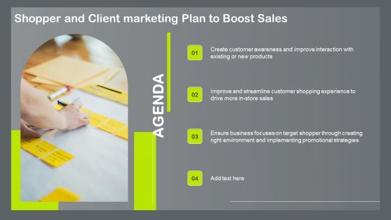 Agenda Shopper And Client Marketing Plan To Boost Sales Inspiration PDF