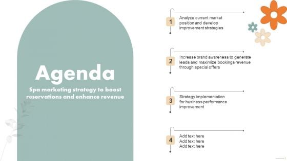 Agenda Spa Marketing Strategy To Boost Reservations And Enhance Revenue Ideas PDF