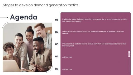 Agenda Stages To Develop Demand Generation Tactics Themes PDF