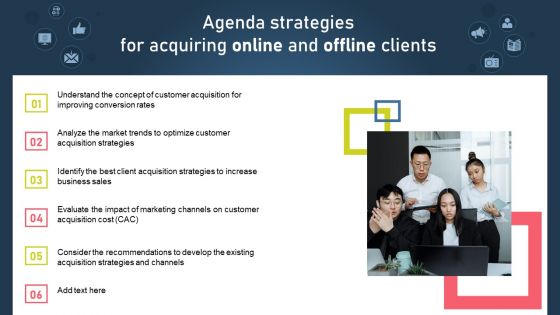 Agenda Strategies For Acquiring Online And Offline Clients Themes PDF