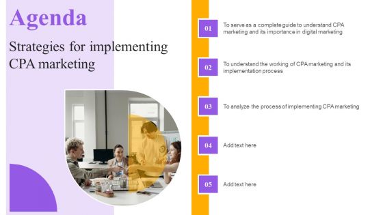 Agenda Strategies For Implementing CPA Marketing Pictures PDF Agenda Strategies For Implementing CPA Marketing Pictures PDF