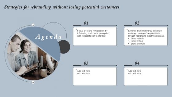 Agenda Strategies For Rebranding Without Losing Potential Customers Background PDF