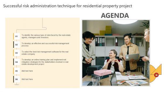 Agenda Successful Risk Administration Technique For Residential Property Project Clipart PDF