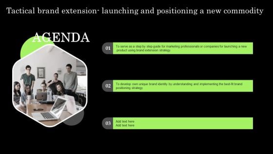 Agenda Tactical Brand Extension Launching And Positioning A New Commodity Mockup PDF