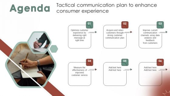 Agenda Tactical Communication Plan To Enhance Consumer Experience Icons PDF