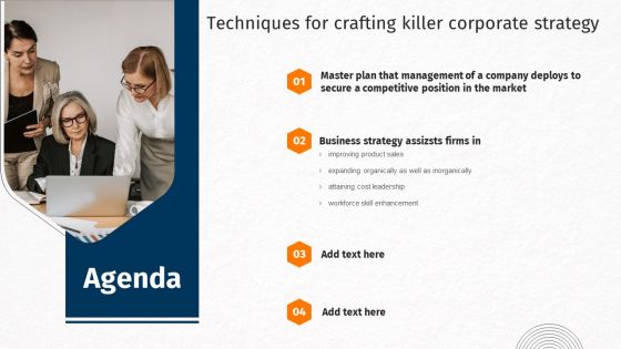 Agenda Techniques For Crafting Killer Corporate Strategy Brochure PDF